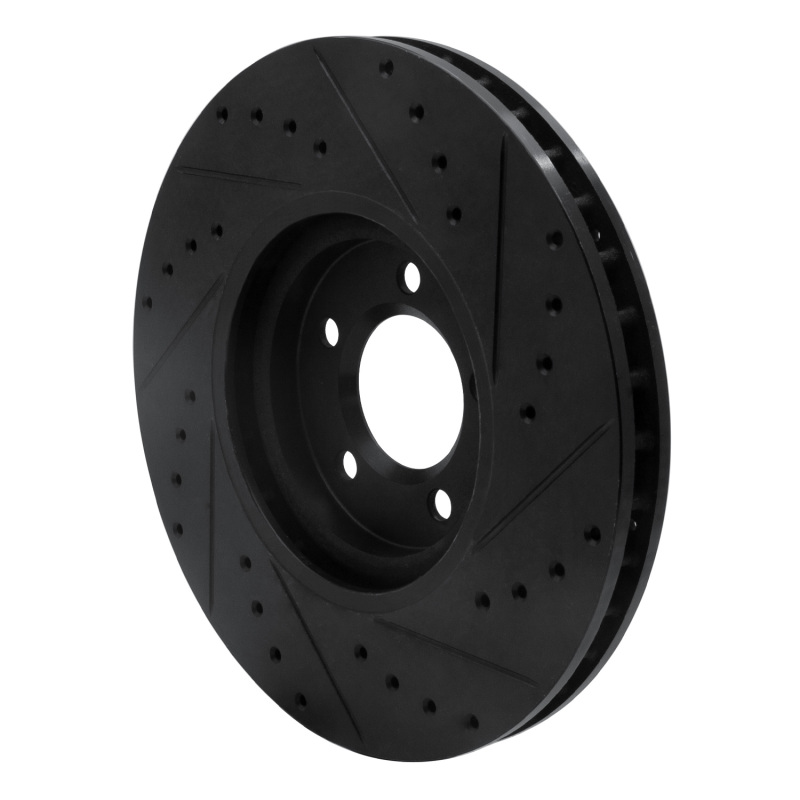 Jaguar S-Type Brake Rotor (1) - Front Left - R1 Concepts - Drilled & Slotted - Black - `03-`05